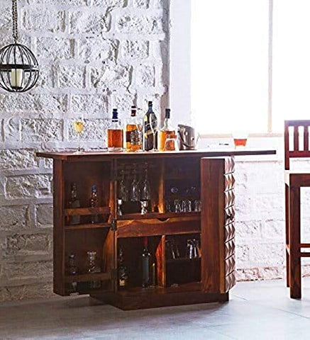 Cherry Wood Sheesham Wood Bar Cabinet Wine Rack With Wine Glass