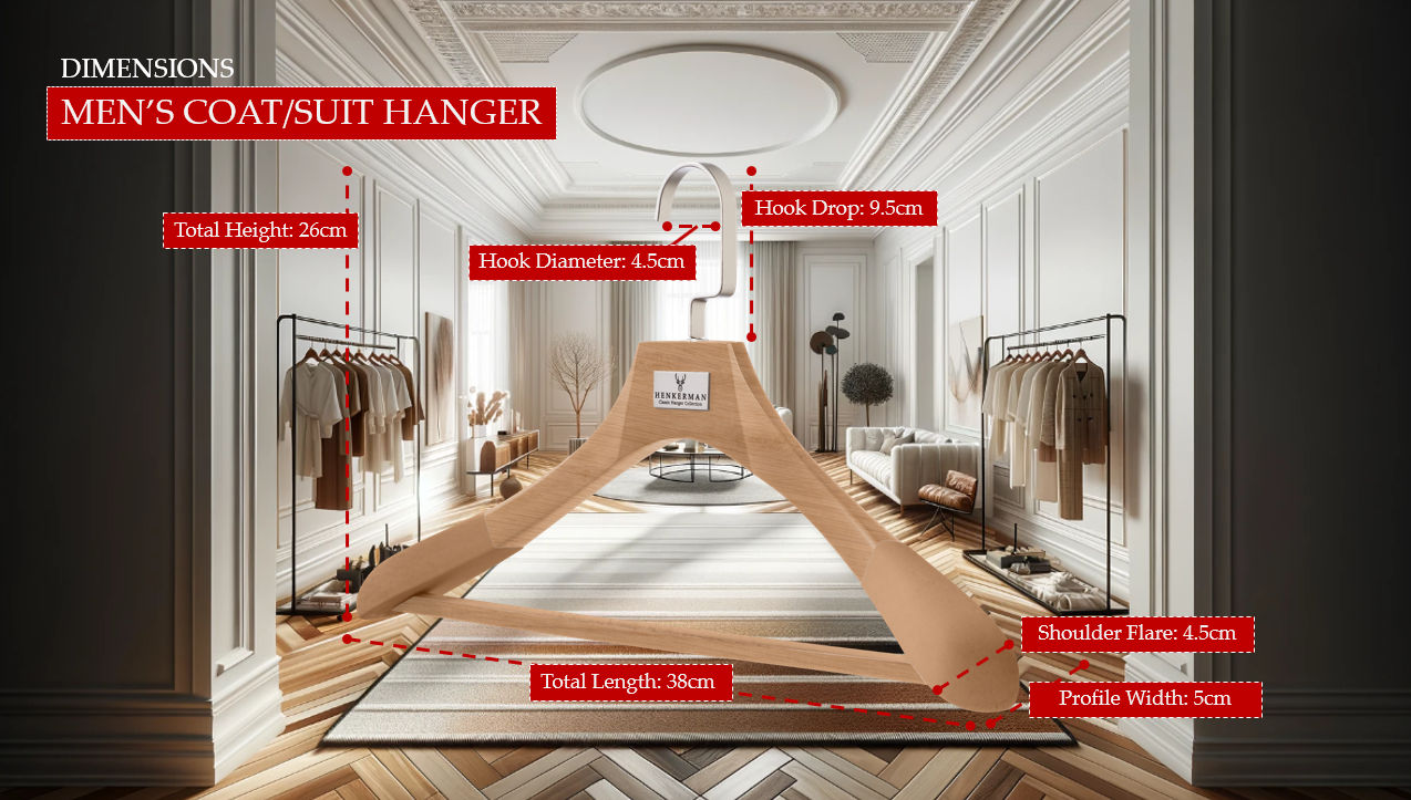 Henkerman Hanger Dimensions: Luxury Quality Wooden Clothes & Coat Wardrobe Hangers