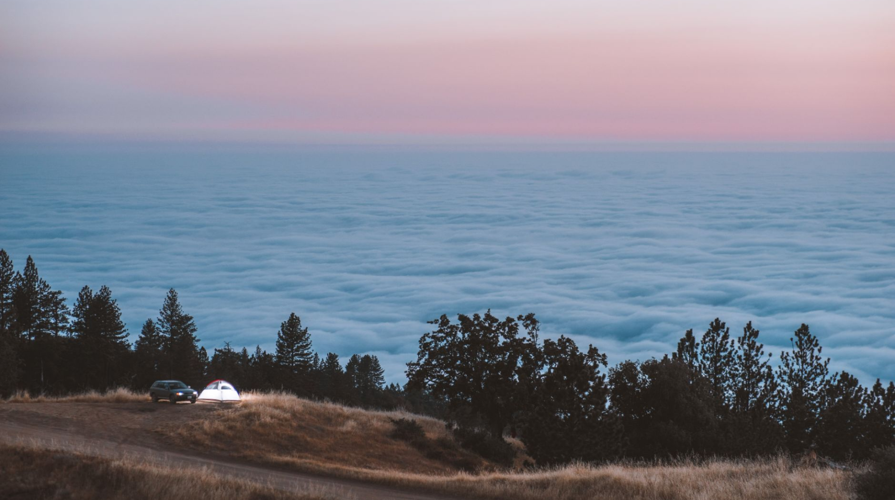 Tent camping at Big Sur, California at dusk