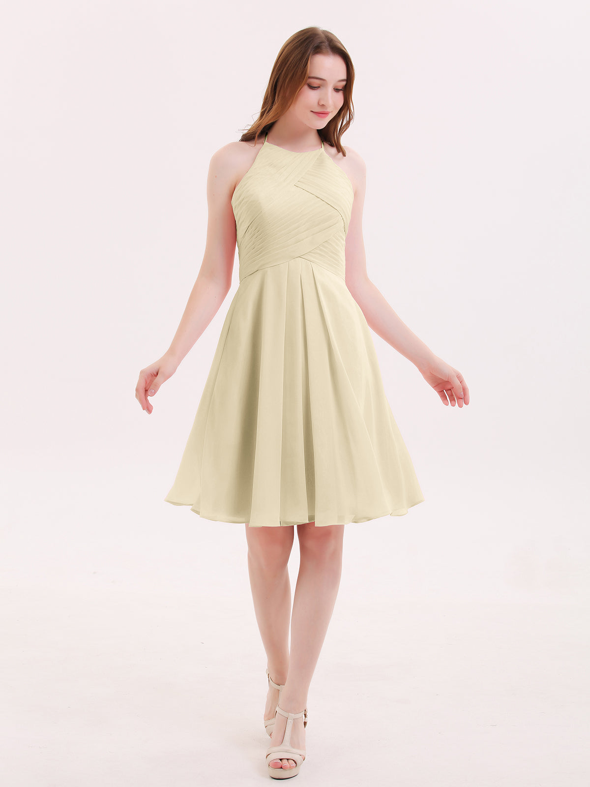 short champagne chiffon bridesmaid dresses