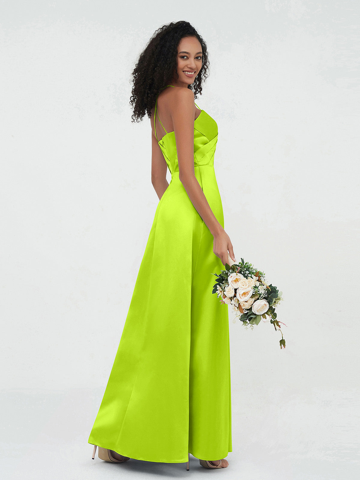 Straps Bodice Satin Gowns-Lime Green Plus Size Riva | BABARONI –