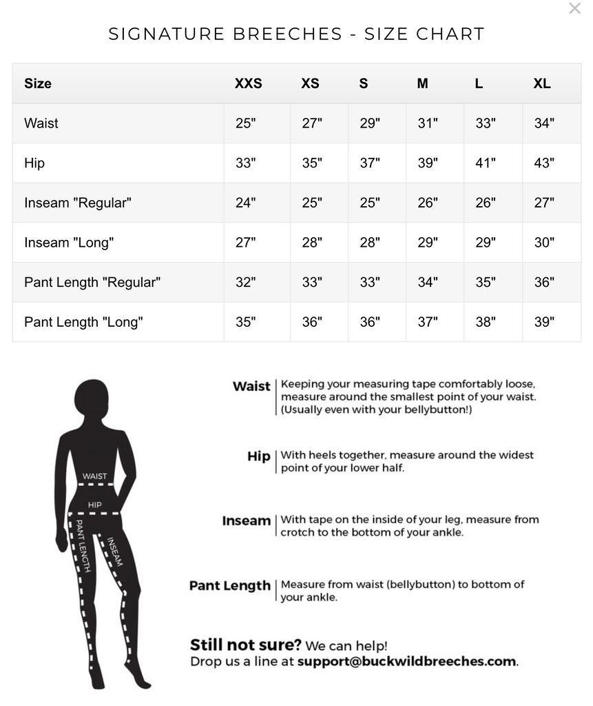 Buckwild Breeches Product Sizing