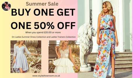 Style Showroom Summer Sale. Buy One Get One 50% Off when you spend £20.00 or more on Ladies Summer Dress Collection and Ladies Trainers Collection. Free Shipping for all items over £7.00.