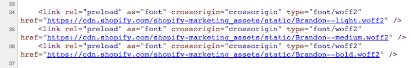 Preload font tags on Shopify.com