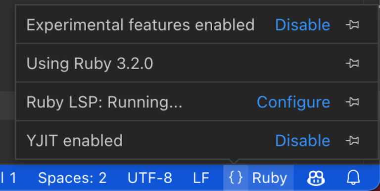 Server status and configuration language status item