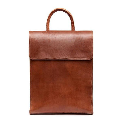 Paris Leather Slim Backpack - Brown Caramel