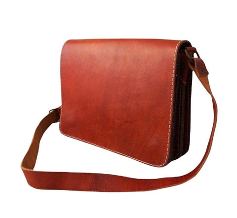 Leather Messenger Bag - Brown Caramel - Square