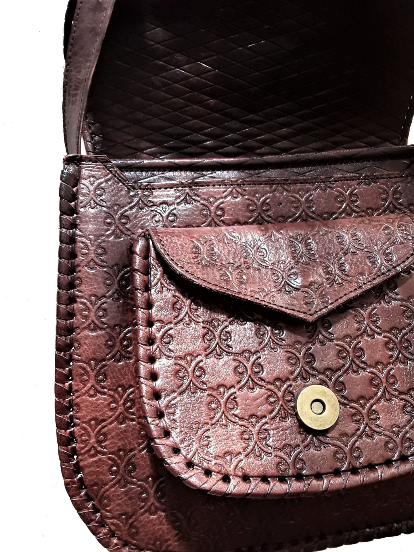 LSSAN Handbag - Orange - Embroidered  Leather Shoulder Bag By Moroccan  Corridor®