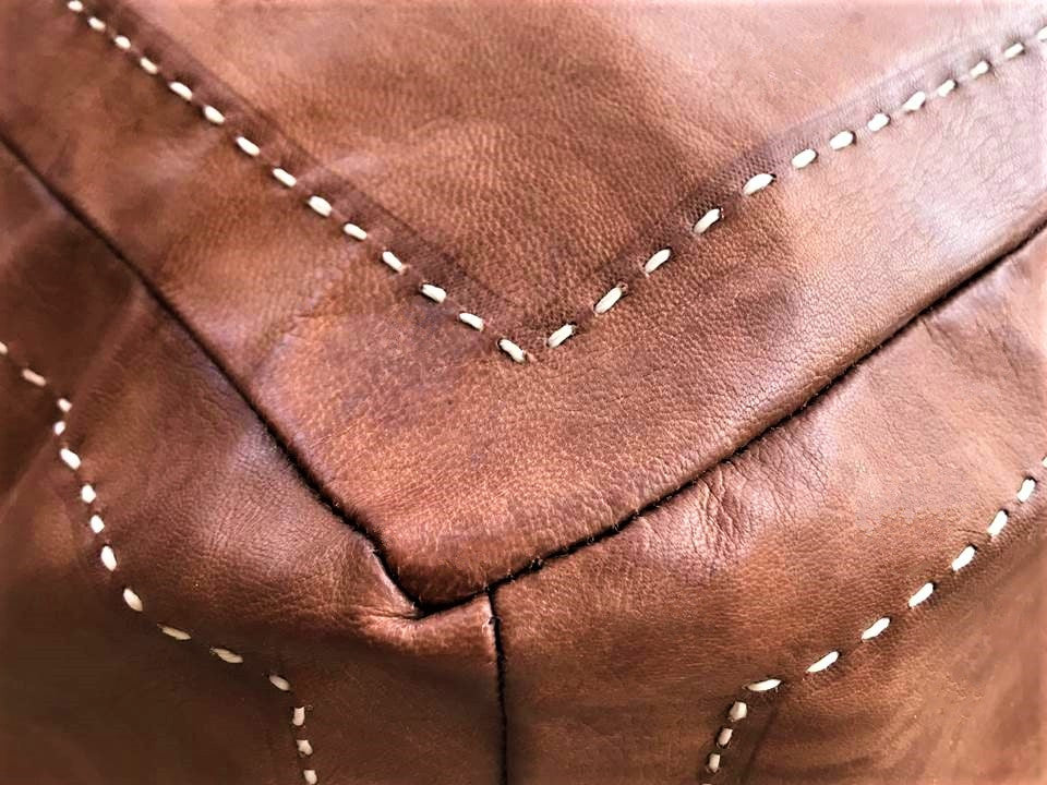 Leather Ottoman - Brown - Square