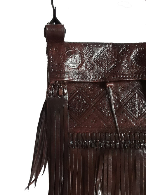 Hippie Leather Shoulder Bag - Brown Caramel | Fringe Bag by Moroccan Corridor