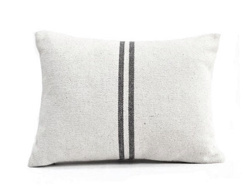 Lumbar Pillow Cover - White with two Black Stripe - Assouirri