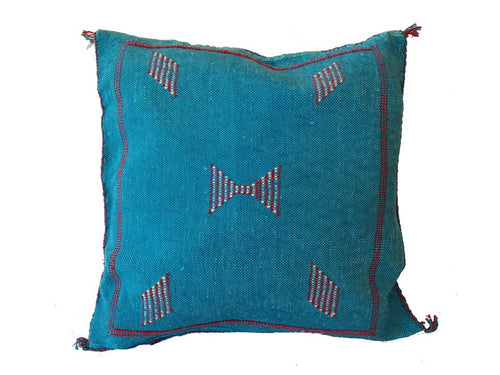 Handmade Moroccan Cushion Cover – Sabra Silk Pillow – Mizan - Turquoise