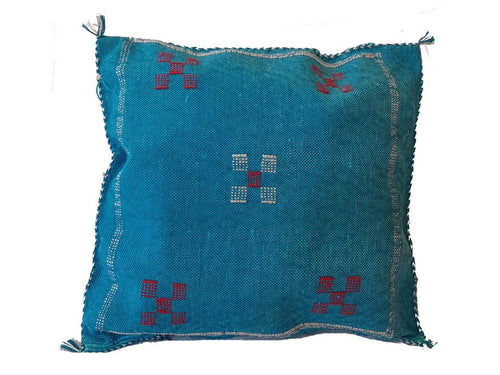 Handmade Moroccan Cushion Cover – Sabra Silk Pillow – Sidi Yahya - Turquoise