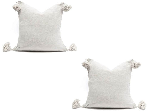 Moroccan Pom Pom Pillow - Square - Set of two Covers - White