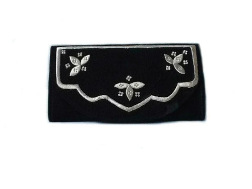 Black Embroidered Velvet Bag