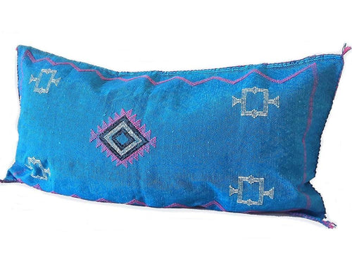 Bohemian Cactus Silk Decorative Lumbar Pillow Cover - Ocean - Turquoise