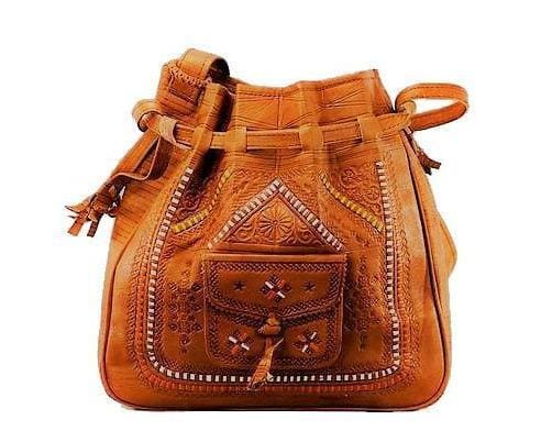 Bohemian Morocco Leather Bag - Embroidered - Orange