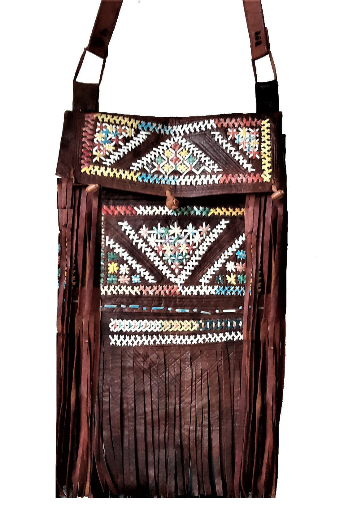 Hippie Leather Shoulder Bag - Brown Caramel | Fringe Bag by Moroccan Corridor