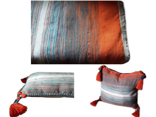 Chefchaouen Blanket with two Tassel Pillow Covers - Safia