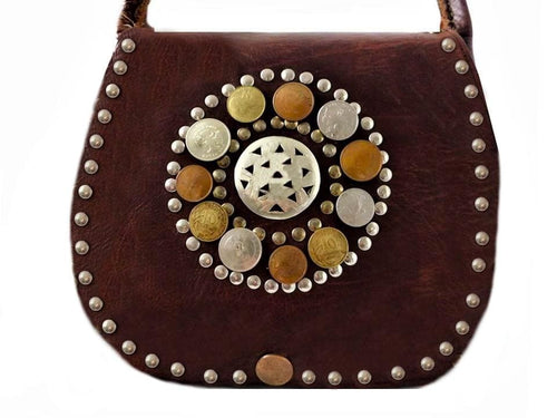 Coins Adorned Leather Bag - Bochic - Brown