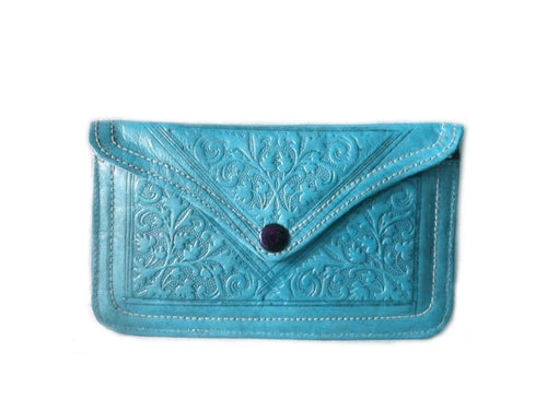 Envelope Leather Purse - Turquoise