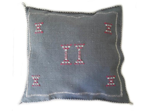 Handmade Moroccan Cushion – Sabra Silk Pillow – Lalla Halima - Grey