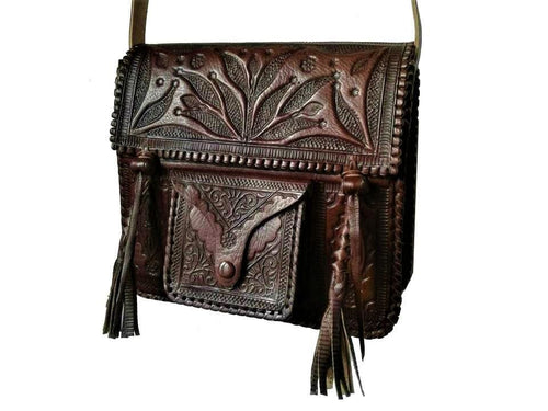 Hippie Leather Shoulder Bag - Brown - Palm