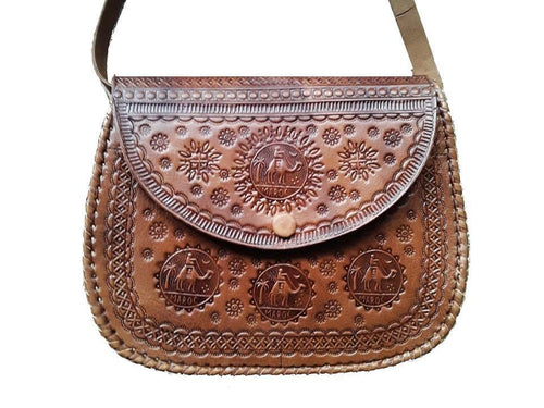 Leather Bag - SAFIR - Oval  - Brown Caramel