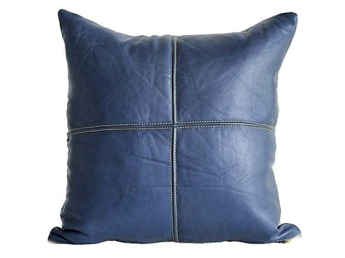 Leather Pillow Cover - 4 Squares - Blue