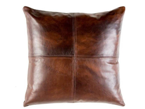 Leather Pillow Cover - 4 Squares - Brown Caramel