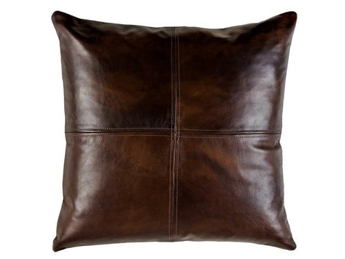 Leather Pillow Cover - 4 Squares - Brown