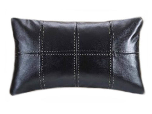 Leather Pillow Cover - Lumbar - Black - 8 Squares