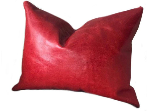 Leather Pillow Cover - Lumbar - Red