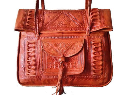 Leather Tote Bag - Chkara - Orange