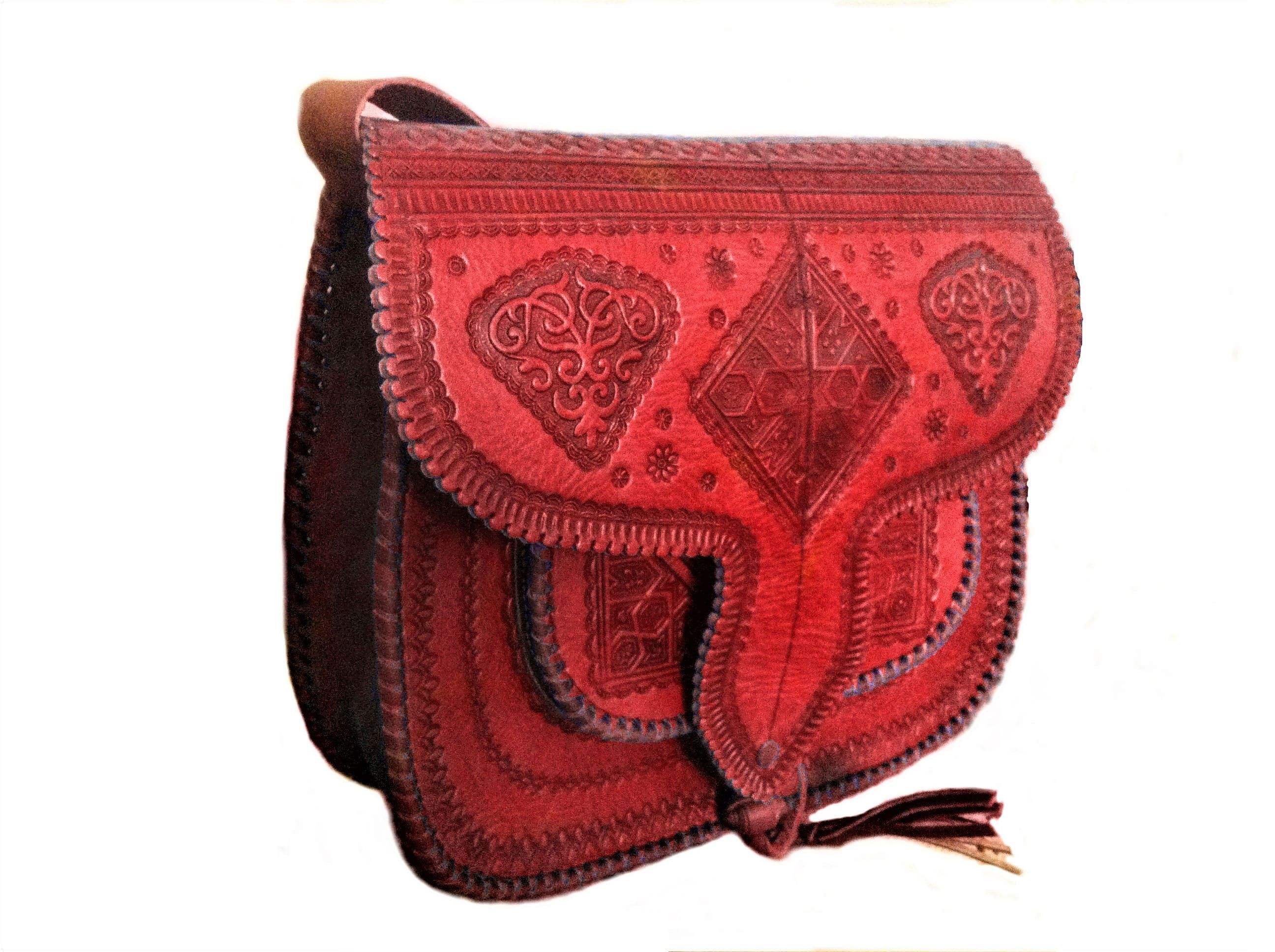 Moroccan Leather Bag: Red