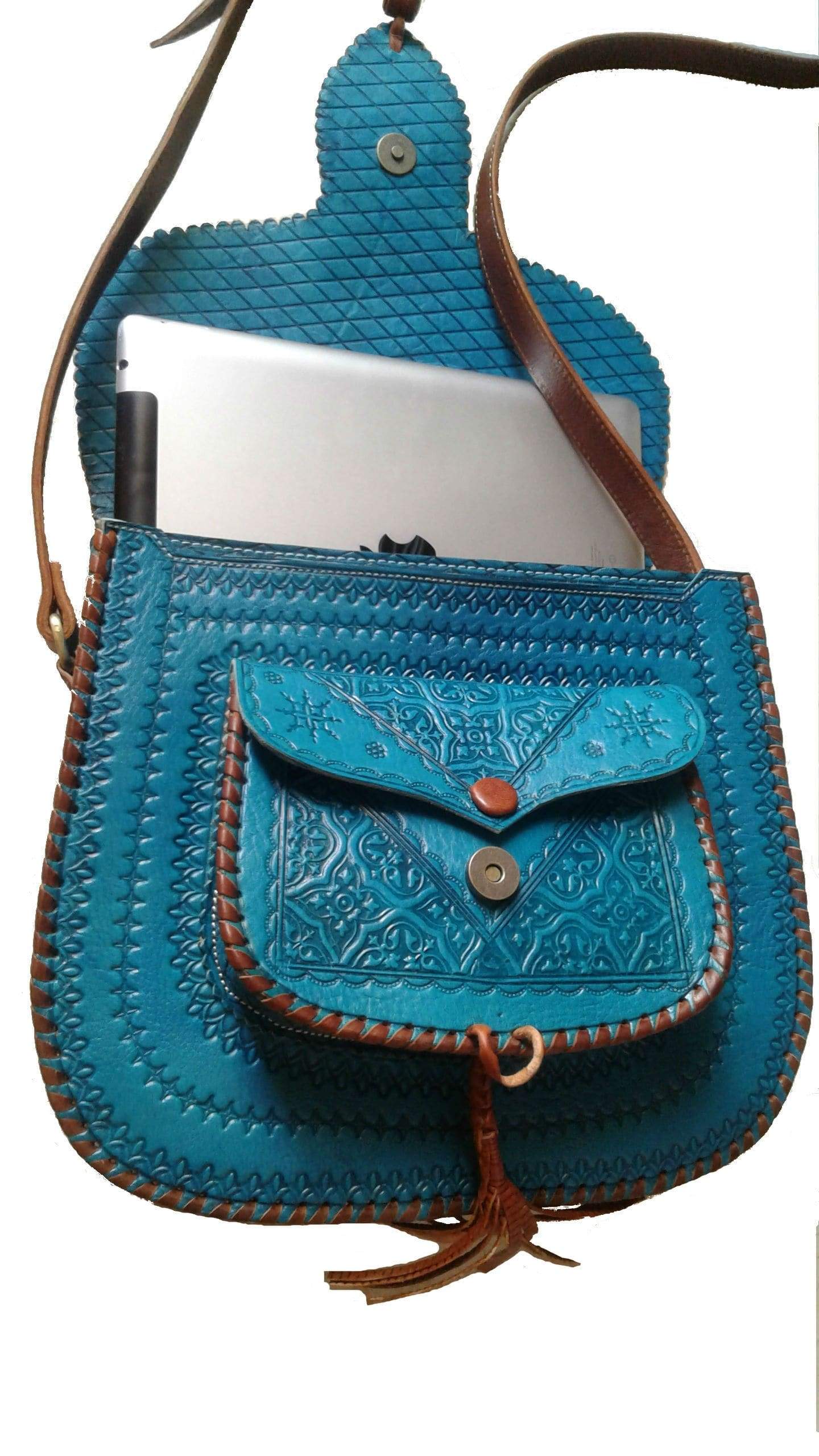 Turquoise Heart Purse Charm Southwestern Leather Tassel Purse -  in  2023