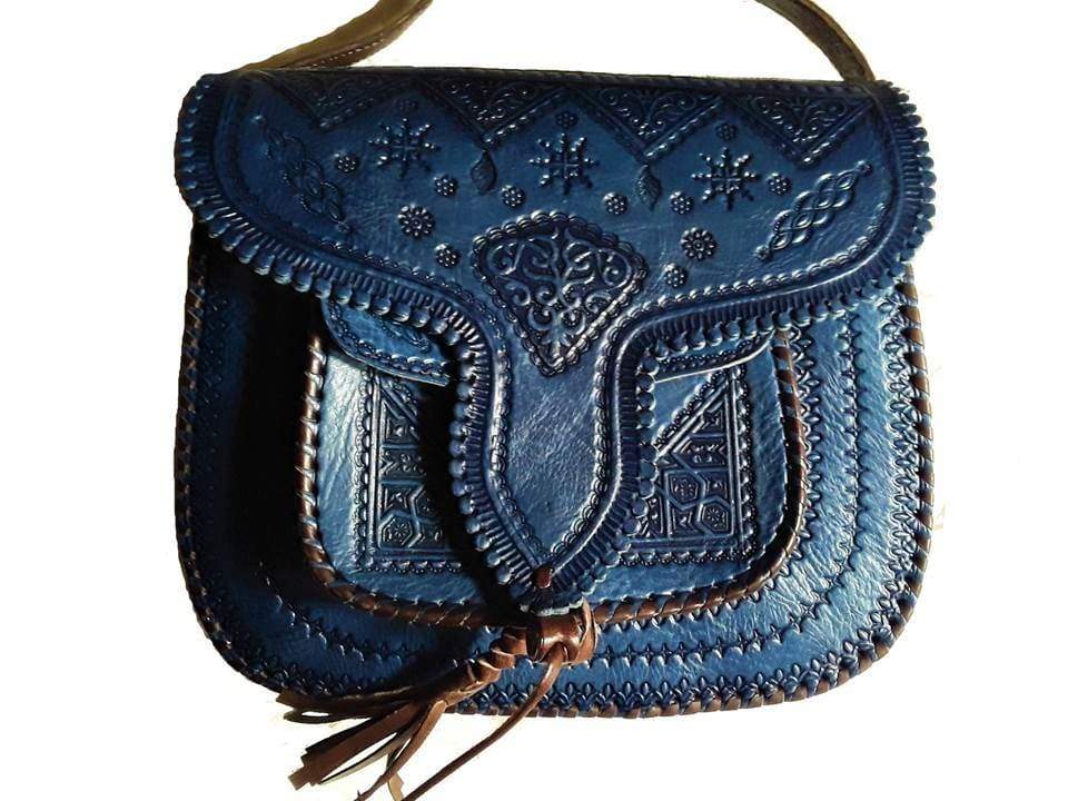 100% Genuine Leather Front Weaving Sling Crossbody Bag - Blue