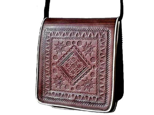 Leather Messenger / Satchel Bag - Tiles - Brown