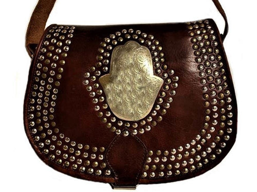 Médaillon Leather Bag - Hamsa - Brown