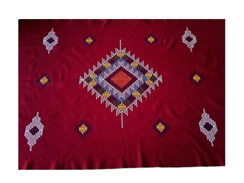 Moroccan Blanket/Rug- Wool Embroidered - Sun
