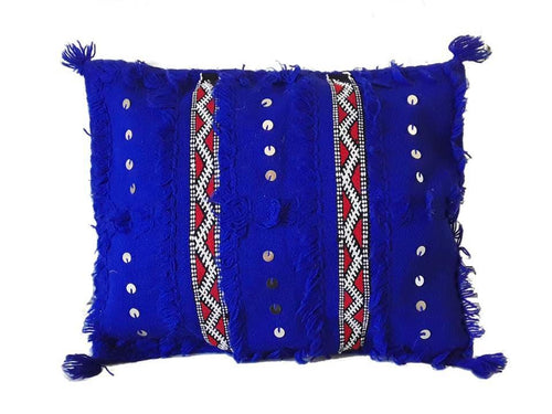 Moroccan Handira Pillow / Cushion Cover - Blue of Marrakesh - Zoubaida