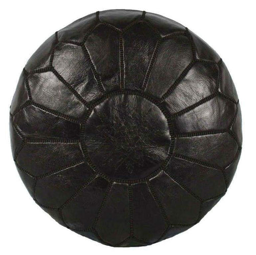 Moroccan Leather Ottoman - Black