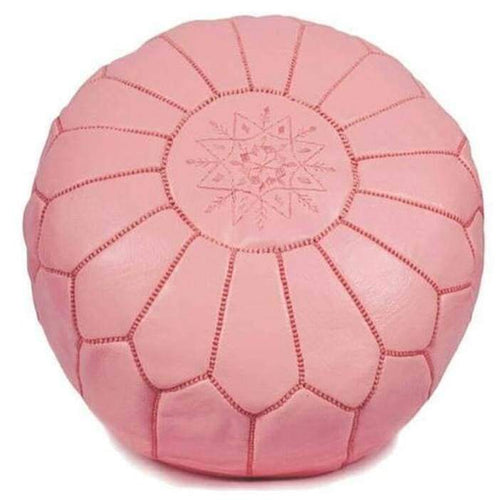Moroccan Leather Ottoman - Pink