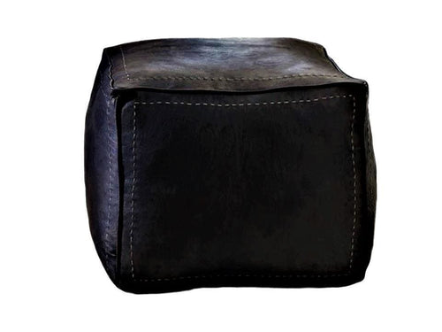 Moroccan Leather Pouf / Ottoman - Square - Black - Salwa