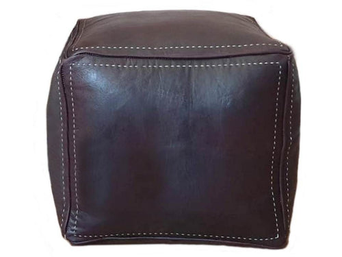 Moroccan Leather Pouf / Ottoman - Square - Gray - Salwa
