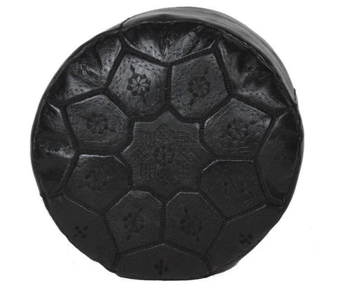 Moroccan Leather Tile Ottoman - Black