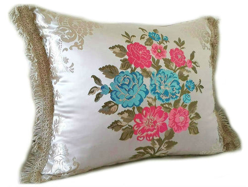 Moroccan Pillow / Cushion Cover - Turquoise and Pink Bouquet
