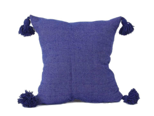 Moroccan Pom Pom Pillow Cover - Blue