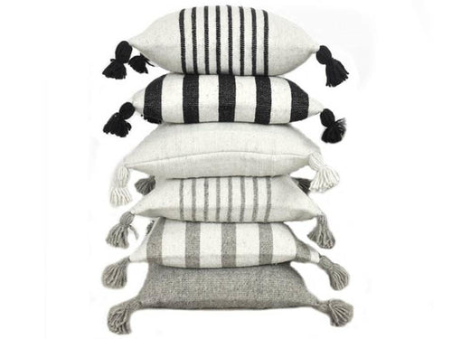 Moroccan Pom Pom Pillow - Square - Bundle of 6 Covers - Marrakesh - White, Black & Gray