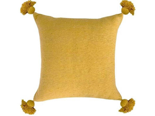 Moroccan Pom Pom Pillow Cover - Yellow